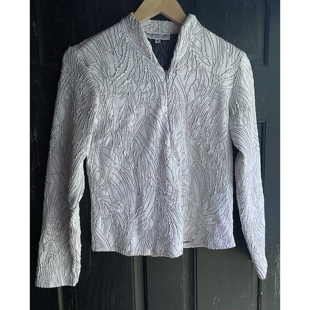 Andria Lieu Collection Women's White Textured Zip Front Lined Short Jacket M